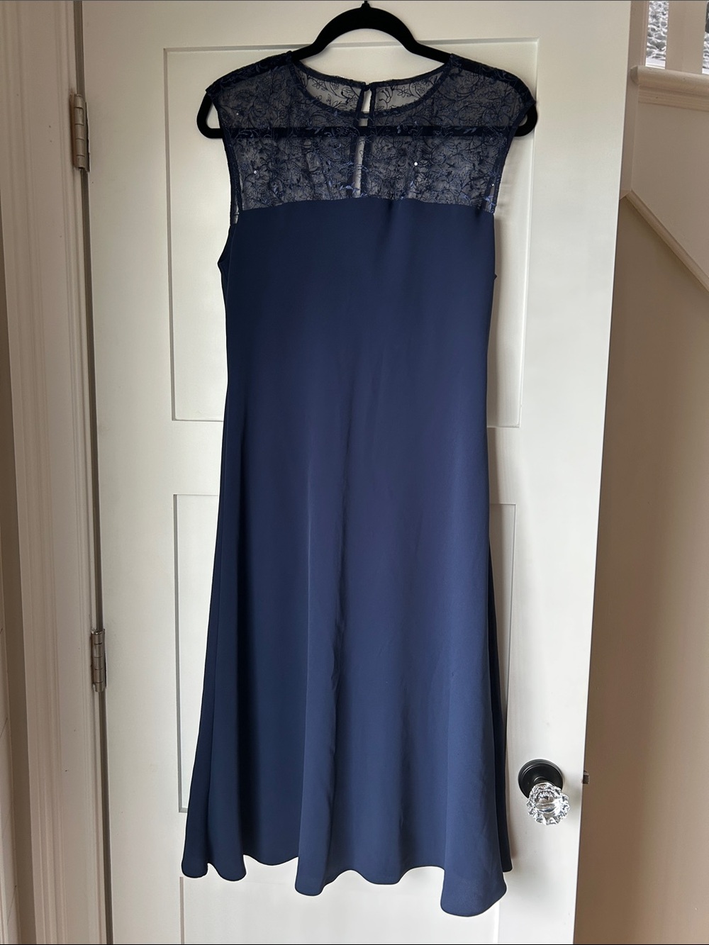 Lauren Ralph Lauren Navy Lace-Yoke Sleeveless Midi Dress